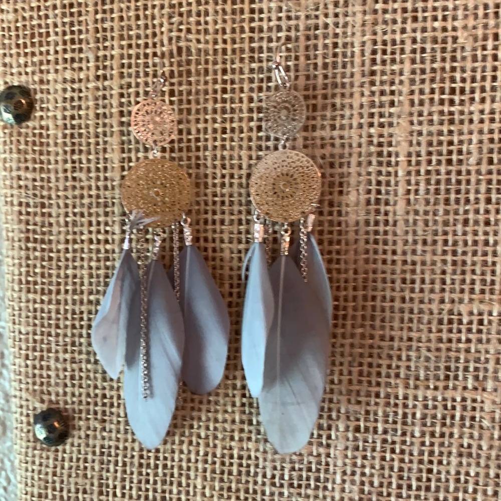Silver and Grey feather earrings